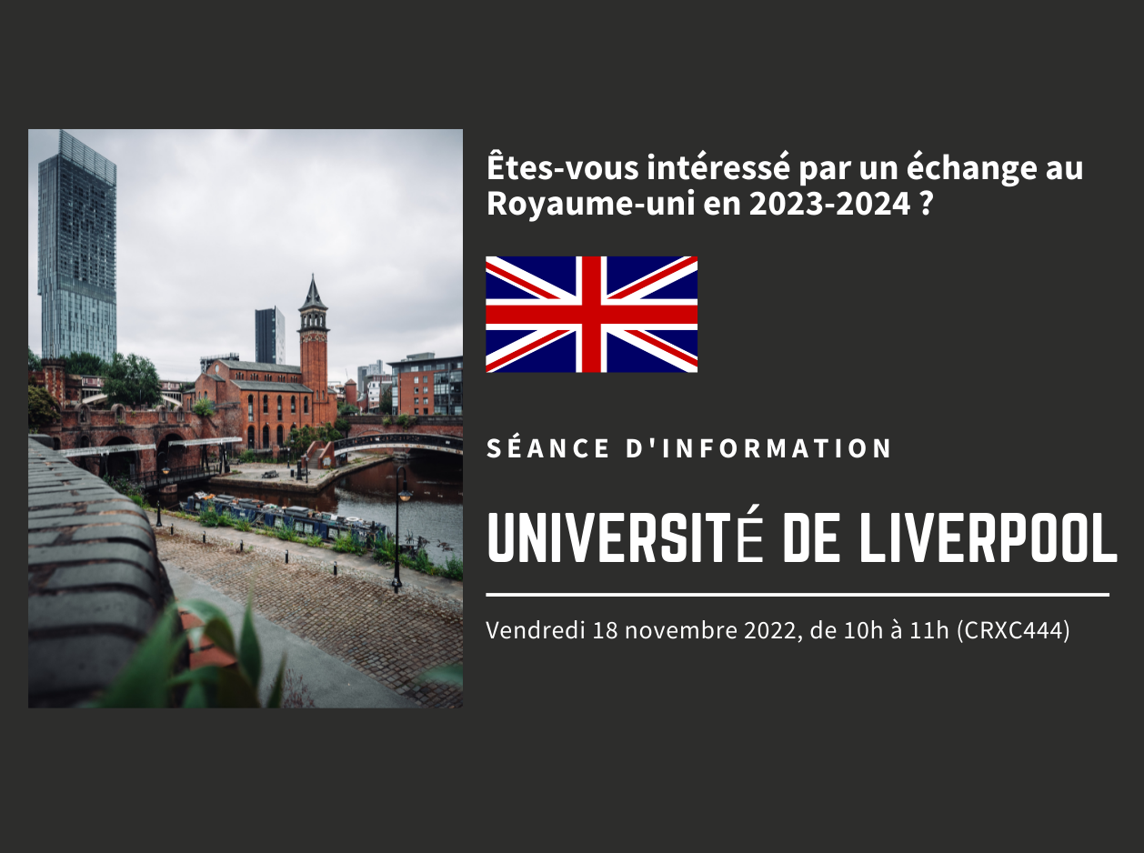 Affiche de la séance d'information de l'Université de Liverpool