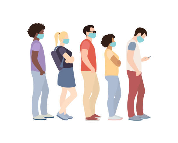 Illustration de personnes qui attendent en ligne.