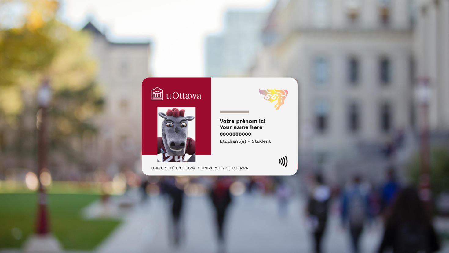 Carte étudiante devant un fond flou.