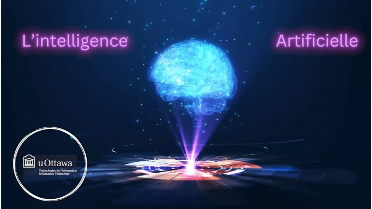 Fon bleu nuit, dessus est écrit intelligence artificielle en mauve 