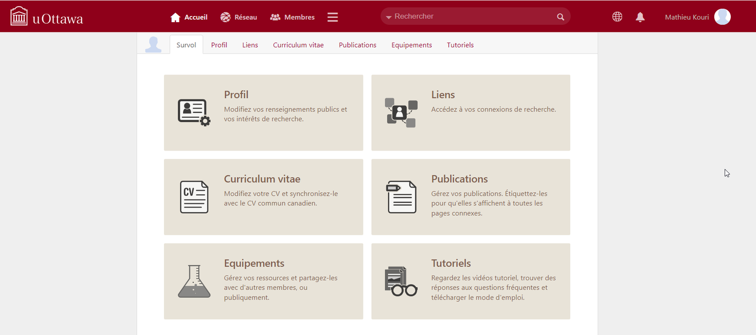 Les éléments fondamentaux restent toutefois les mêmes : le CV académique, le profil web et la mise en valeur de vos publications de recherche restent au cœur des fonctionnalités de ce produit.    Voici un bref aperçu de certains de ces changements de l'interface utilisateur.    Page d'accueil et apparence générale  Le fournisseur a procédé à une refonte de l'interface utilisateur pour offrir à son produit une nouvelle apparence plus actuelle et rafraichit.     Interface actuelle d'UNIWeb (Version 2)
