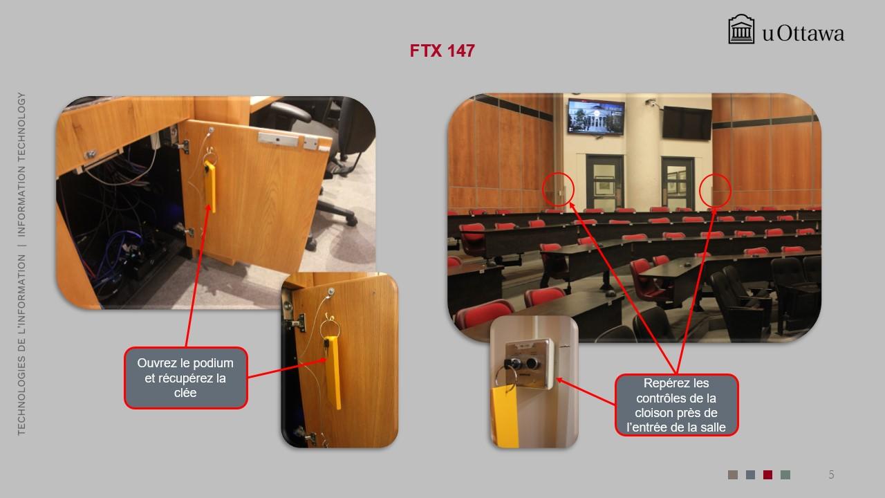 Indication visuelle de l’emplacement des contrôles de la salle (image d’une clé).
