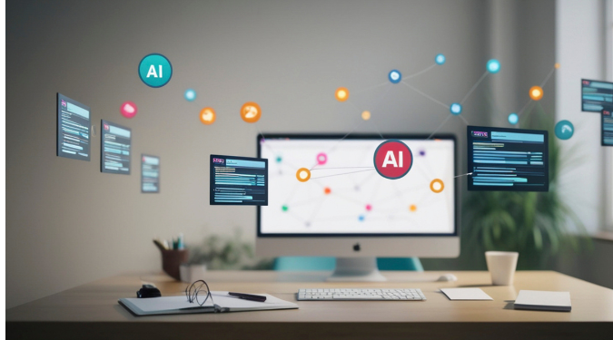 Scène de bureau mettant en valeur des outils d’intelligence artificielle et d’apprentissage automatique
