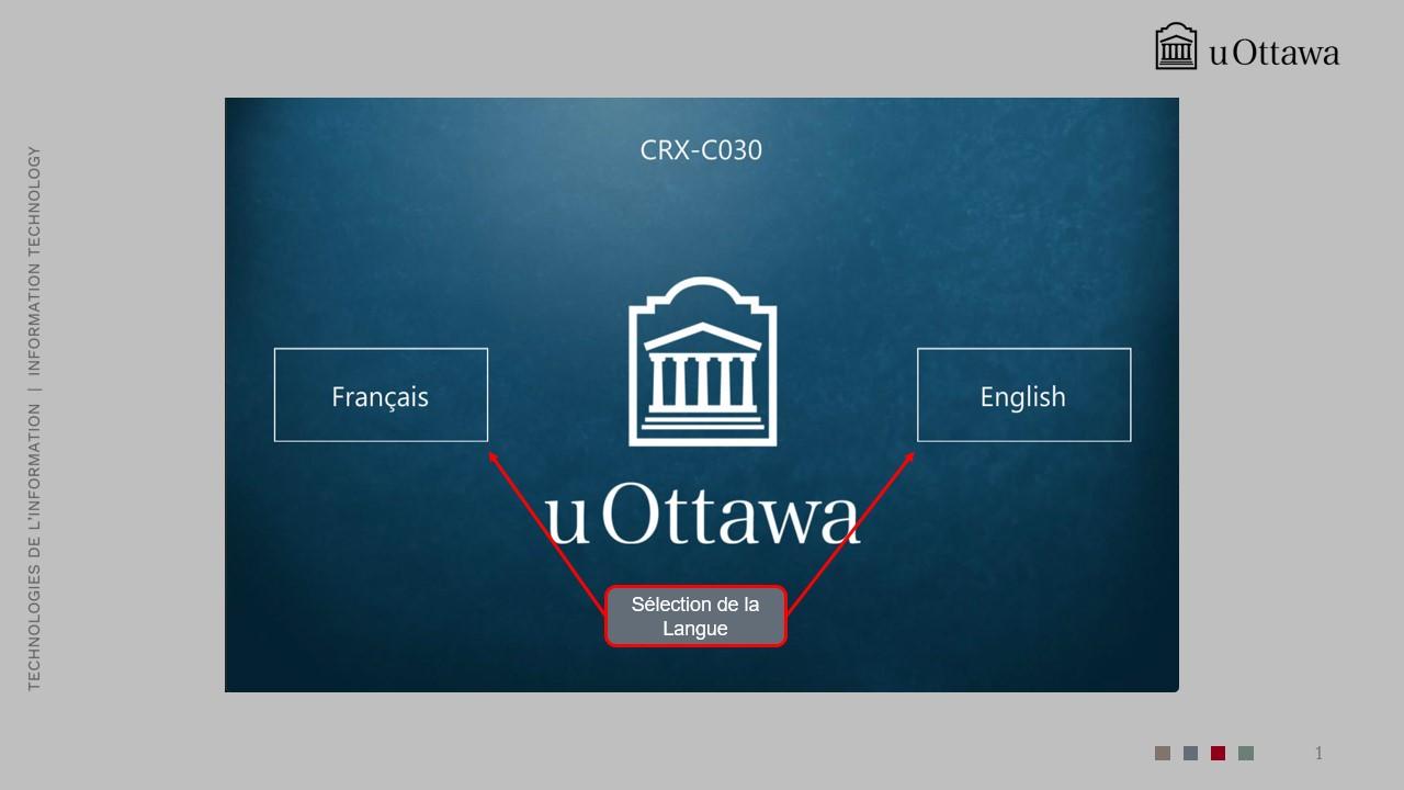  Écran de sélection de la langue avec les options français et anglais.