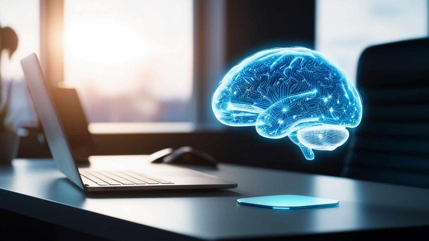Un ordinateur portable avec un graphique de cerveau sur l’écran