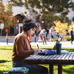 student studying outdoors