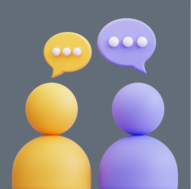 Icône illustrant deux personnes en conversations pour représenter le soutien en personne. 
