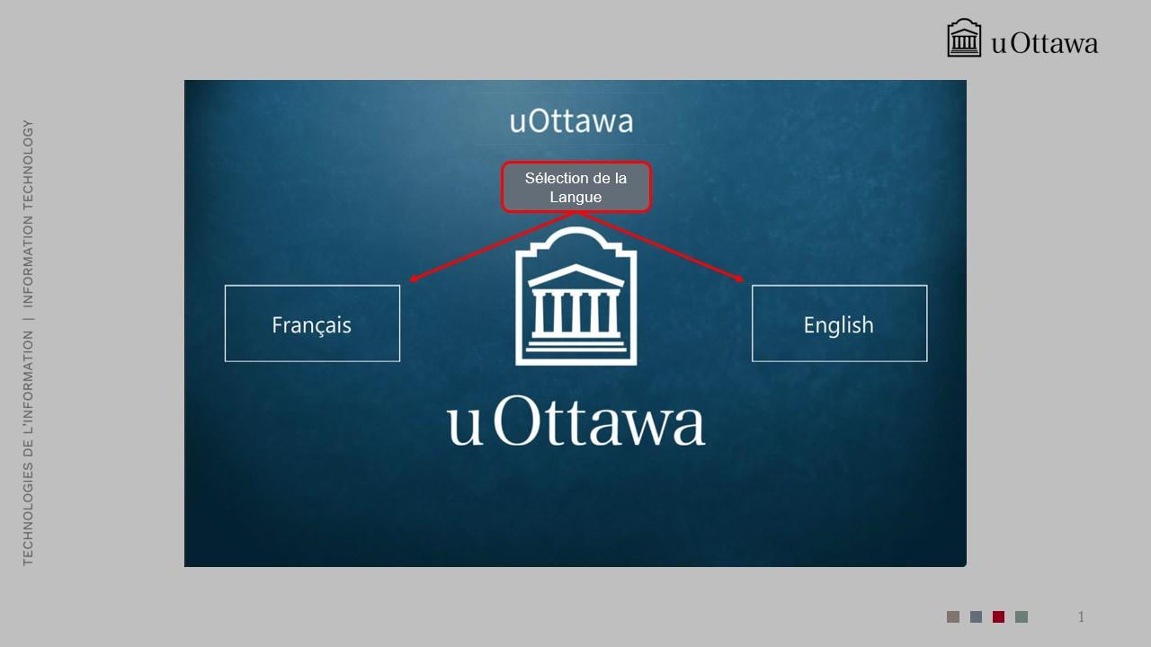 Écran de sélection de la langue invitant l’utilisateur à démarrer le système en français ou en anglais. 