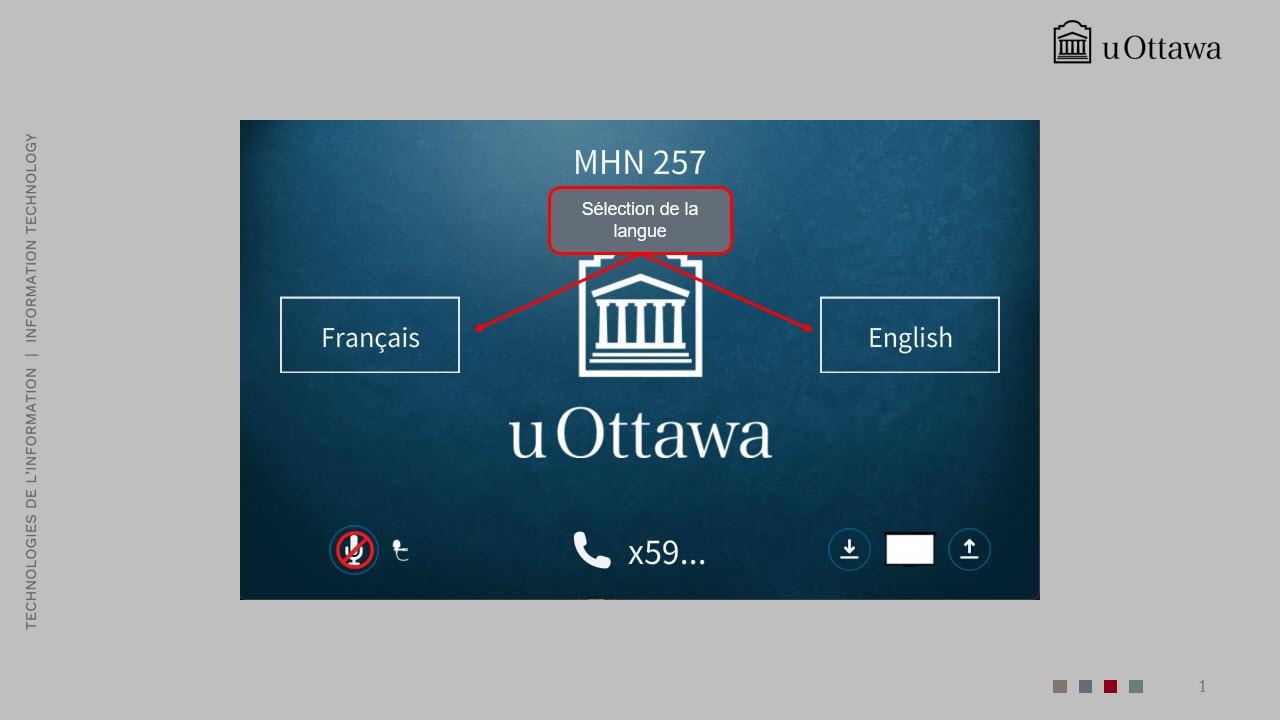 Écran de sélection de la langue avec les options pour démarrer en français ou en anglais. 