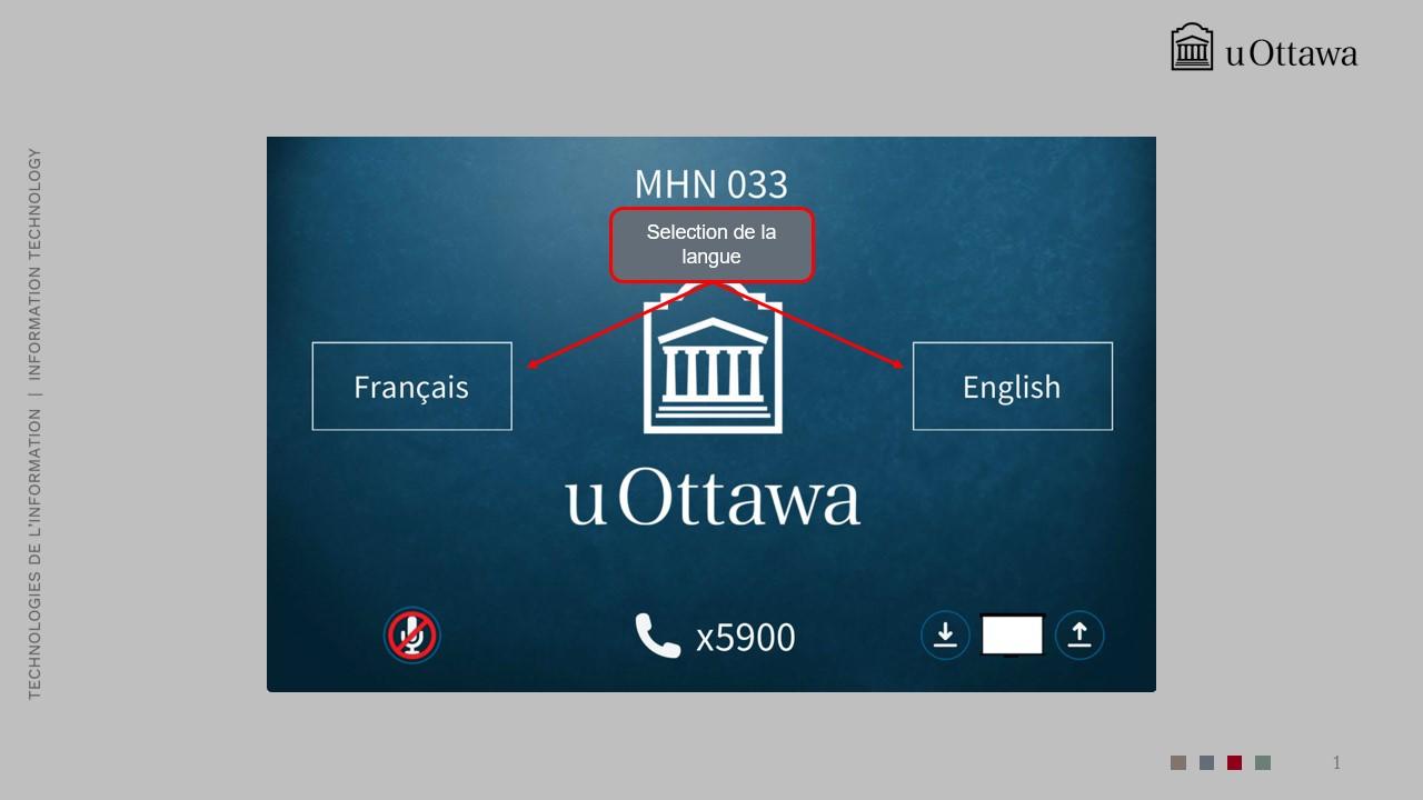 Écran de sélection de la langue avec options pour démarrer en français ou en anglais.