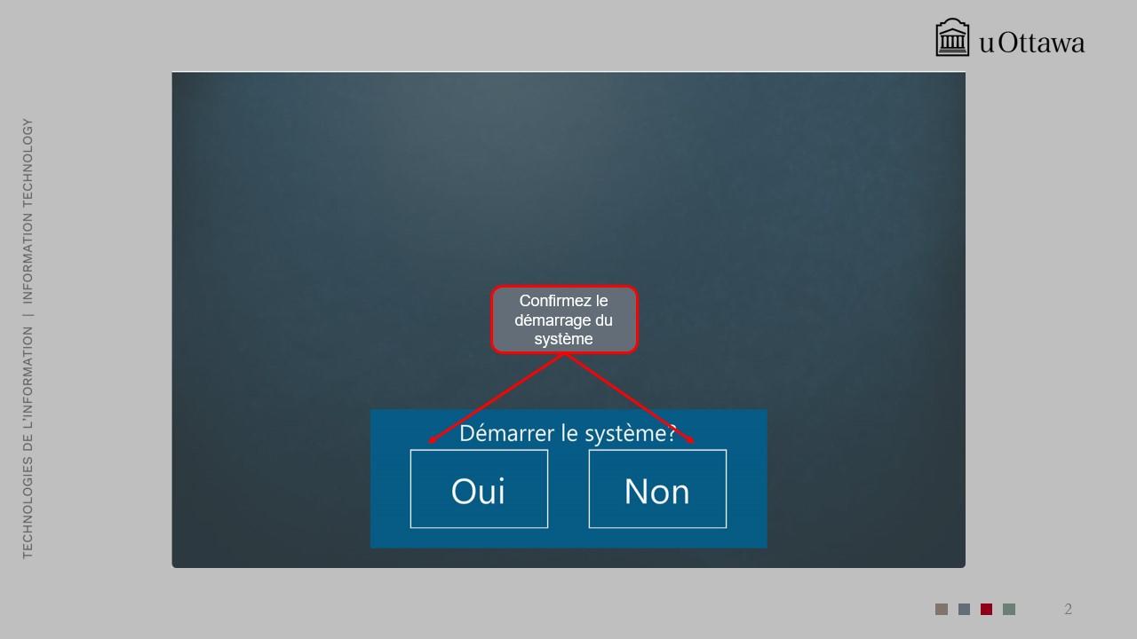 Écran de confirmation du système demandant si le système doit être démarré, avec les boutons « Oui » et « Non ».