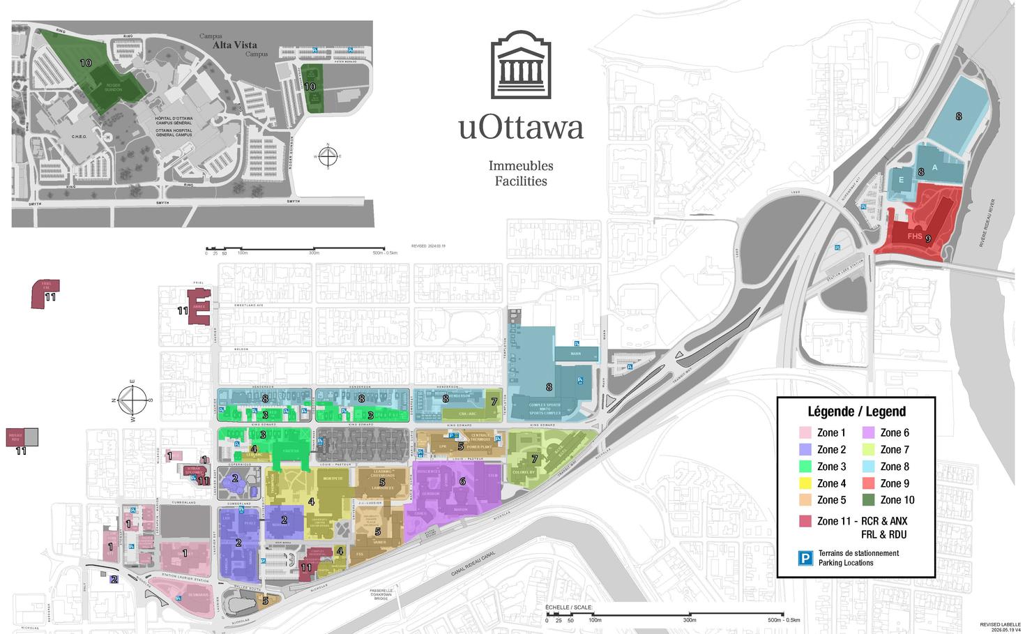 Plan du campus indiquant les différentes zones du GII.