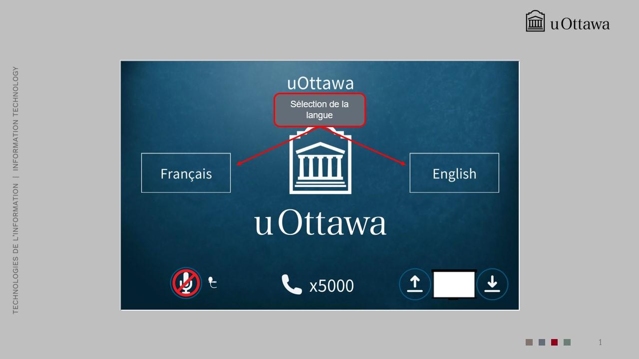 Écran de sélection de la langue avec les options pour démarrer en français ou en anglais. 