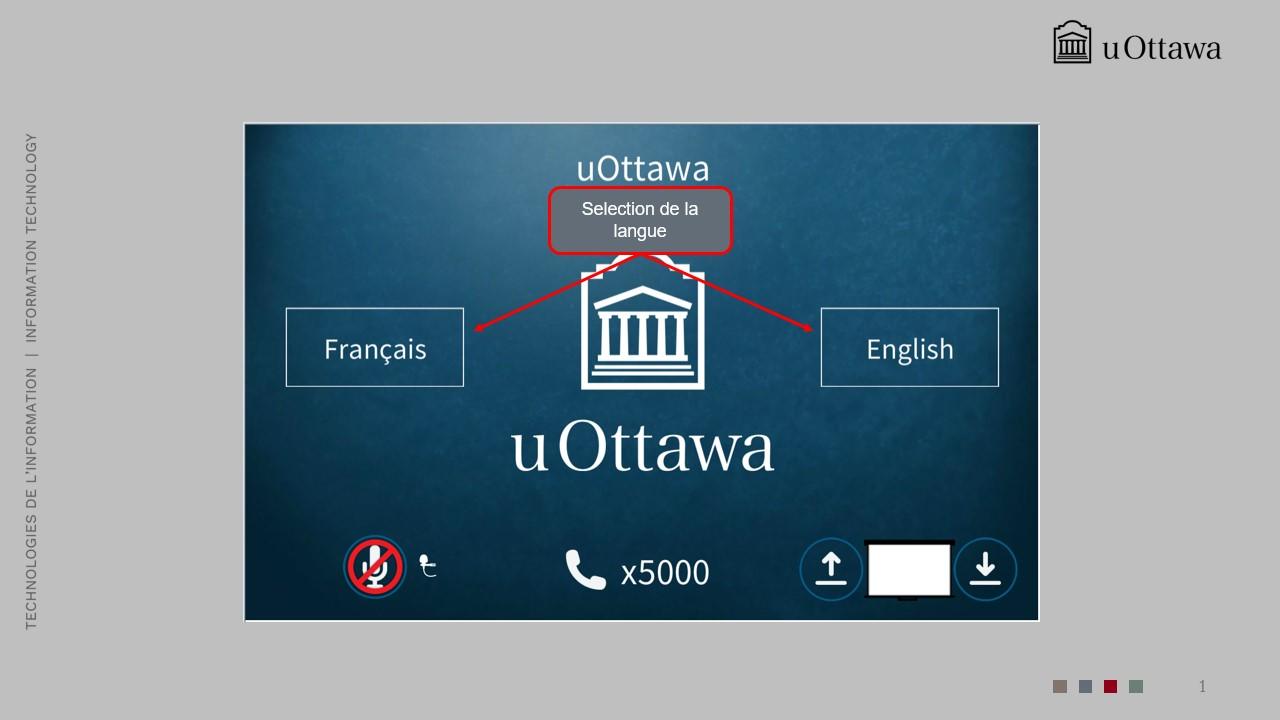Écran de sélection de la langue avec options pour démarrer en français ou en anglais.