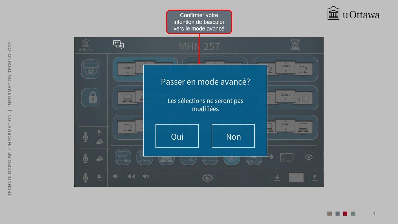 Fenêtre contextuelle pour passer au mode avancé, indiquant que les sélections actuelles ne seront pas modifiées.