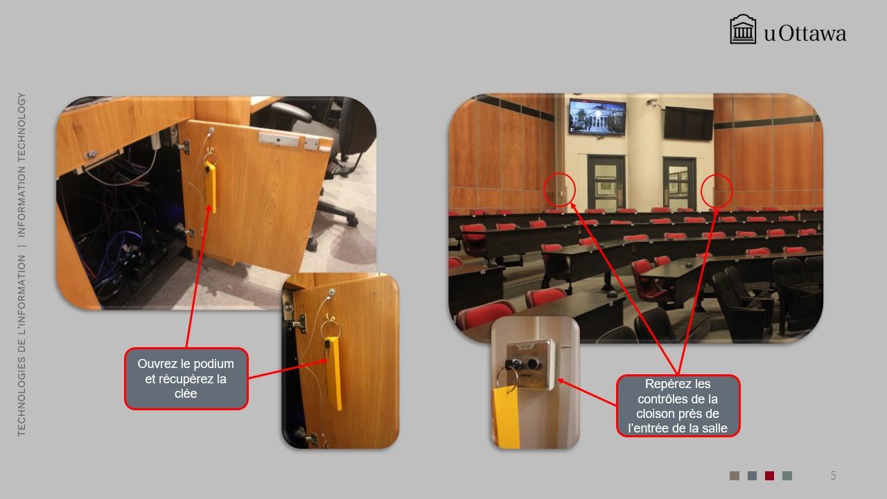 Indication visuelle de l’emplacement des contrôles de la salle (image d’une clé).