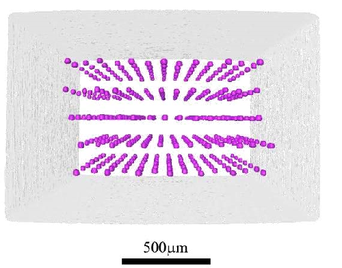 Cinq rangées de lignes de petits points.