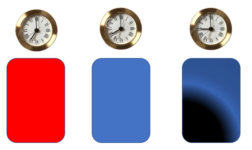 état du réacteur à 7 heures (rouge), 8 heures (bleu) et 9 heures (bleu-noir). 