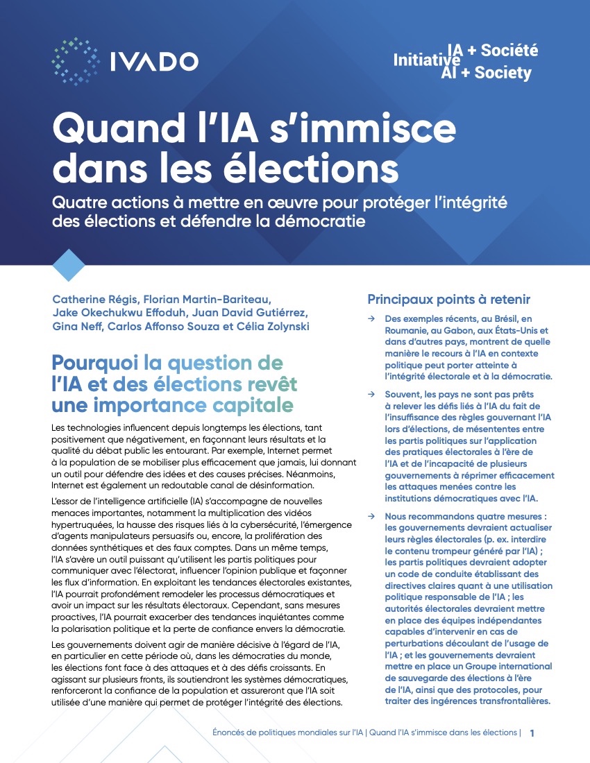 Page couverture de l'énoncé politique avec un texte d'introduction de plusieurs paragraphes.