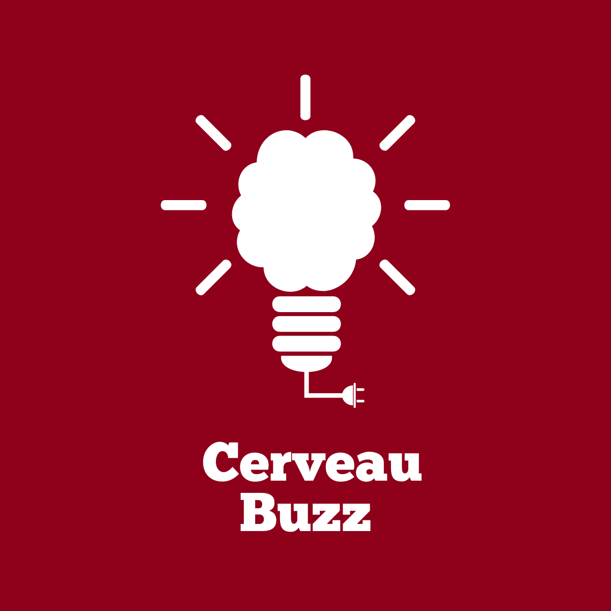 Icône d’ampoule où l’ampoule a l’apparence d’un cerveau et un texte qui se lit comme suit, Cerveau Buzz.