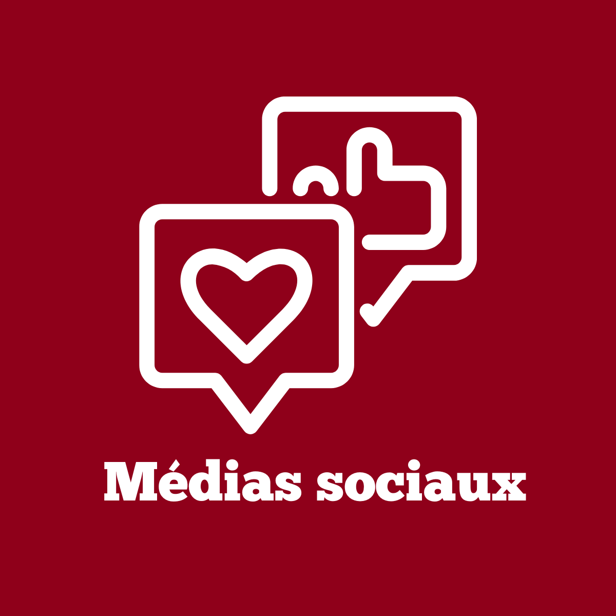 Arrière-plan rouge avec une icône blanche de médias sociaux et un texte qui se lit comme suit, Médias sociaux.