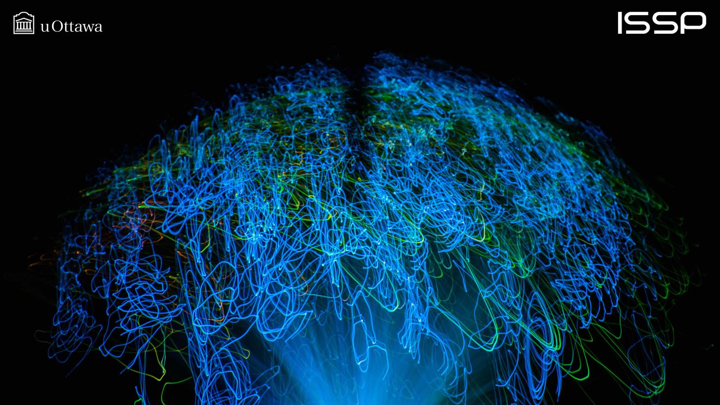 An abstract image of lights shaped into a brain.