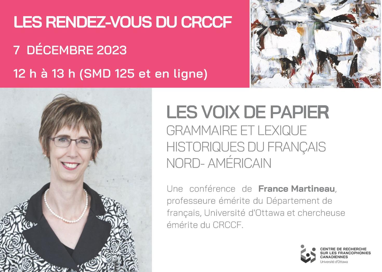 Visuel du Rendez-vous du CRCCF avec titre et portrait de France Martineau.