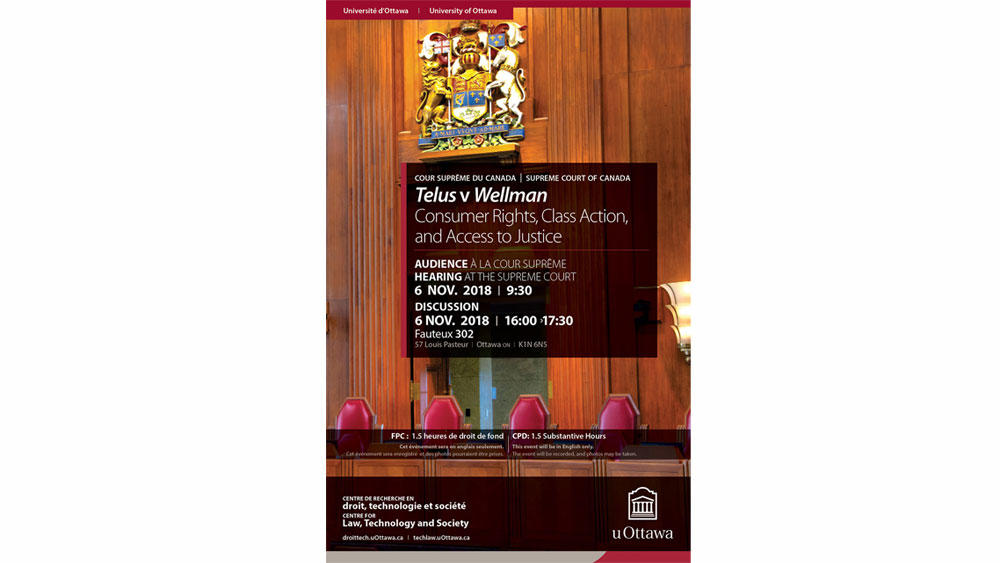 Affiche de l'événement Hearing at the Supreme Court of Canada: Telus v Wellman