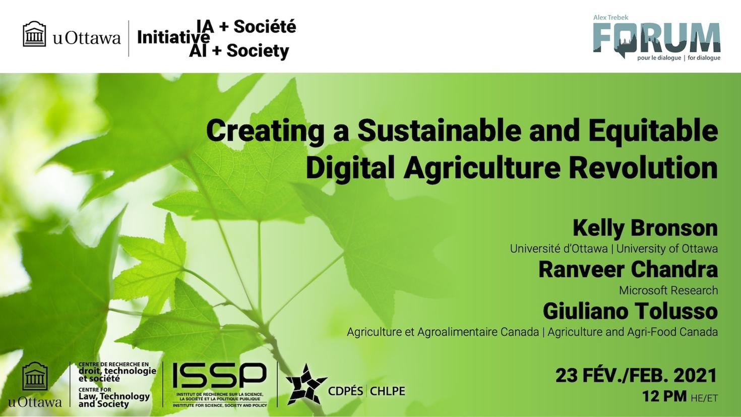 Affiche de l'événement Creating a Sustainable and Equitable Digital Agriculture Revolution