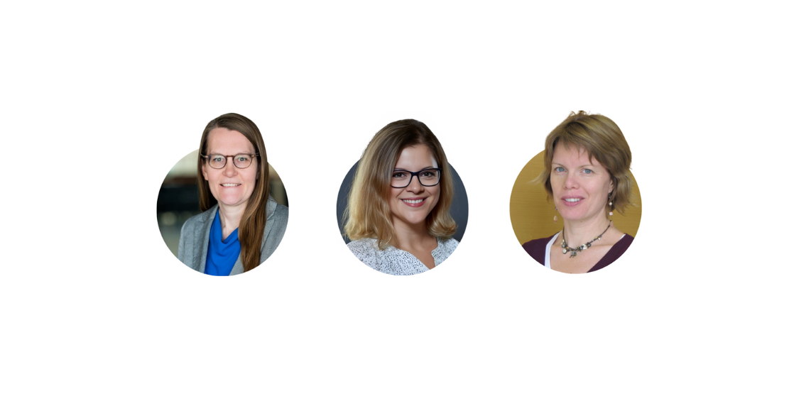 Trois portraits à cadre ovale alignés horizontalement, chacun montrant une personne à partir des épaules et de son visage.