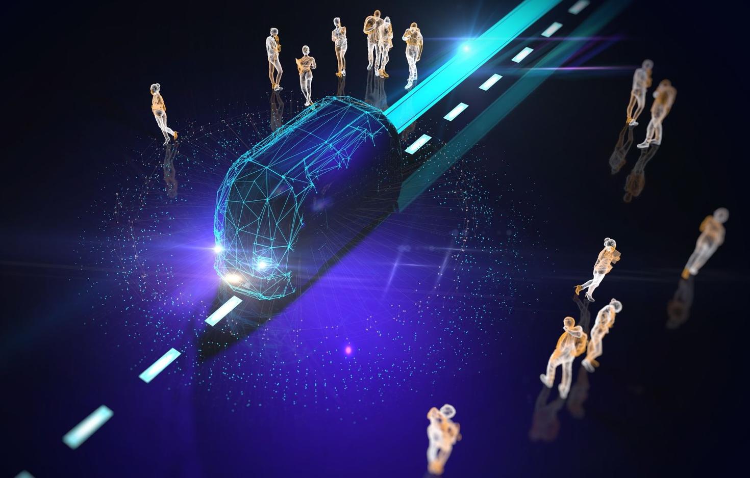 Illustration futuriste d'une navette autonome suivant une piste