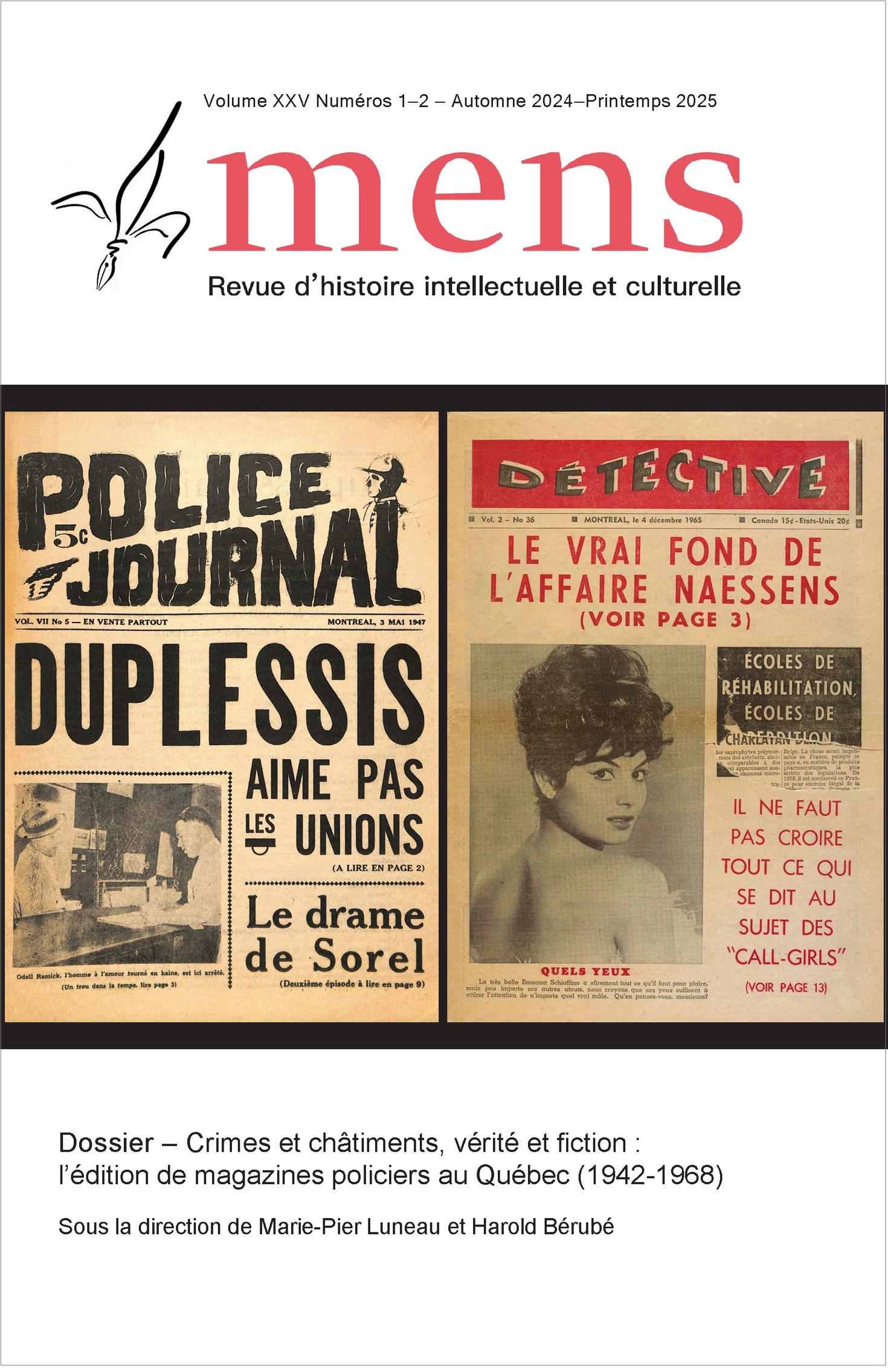 Couverture du Vol. 25, nos 1-2 de la revue Mens.