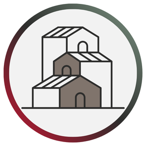 Illustration de trois maisons brunes imbriquées. 
