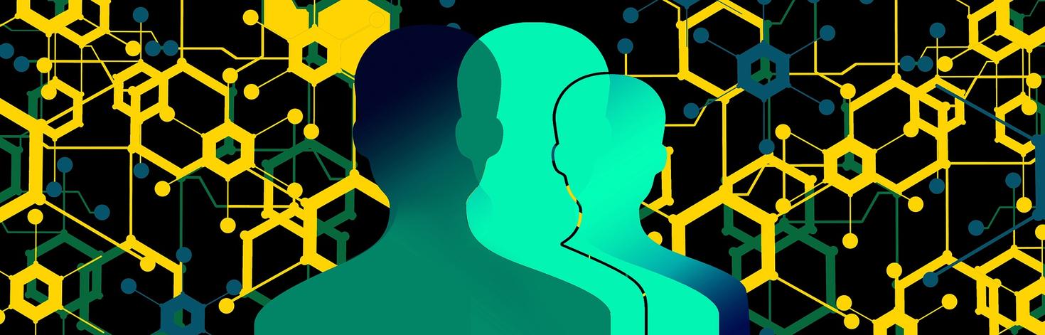 Image graphique de trois silhouettes sur fond géométrique