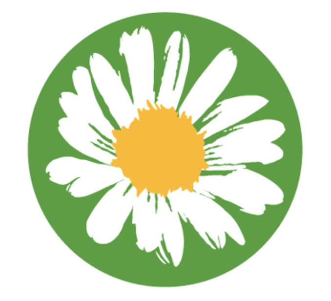 Logo of the Dementia Society of Ottawa and Renfrew County: image of white flower with green background