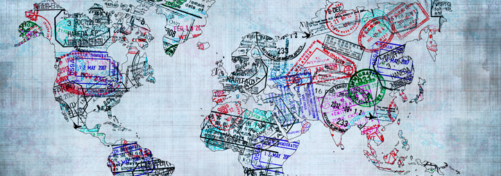 World map created with passport stamps