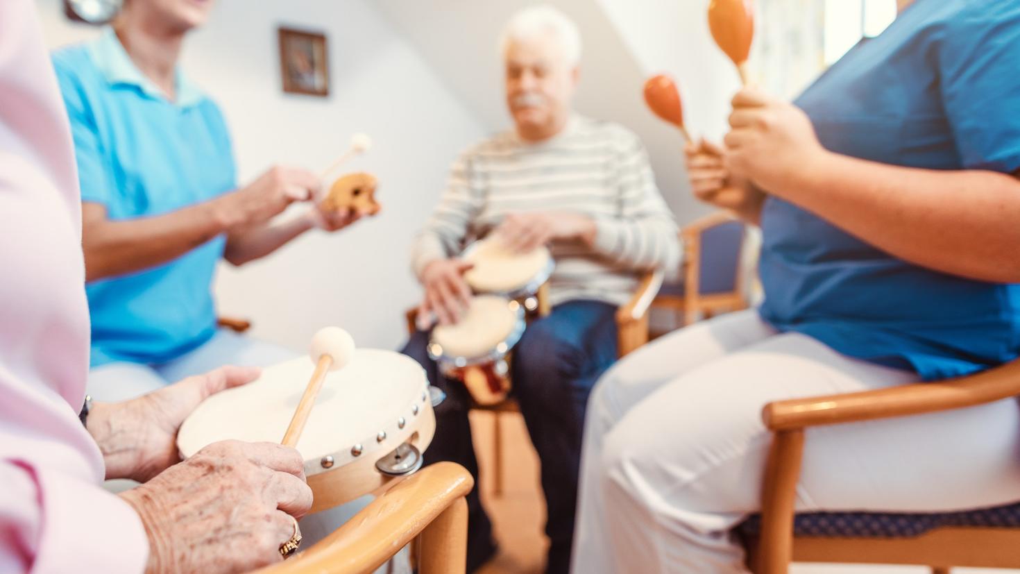 Group of older adults in a percussion class