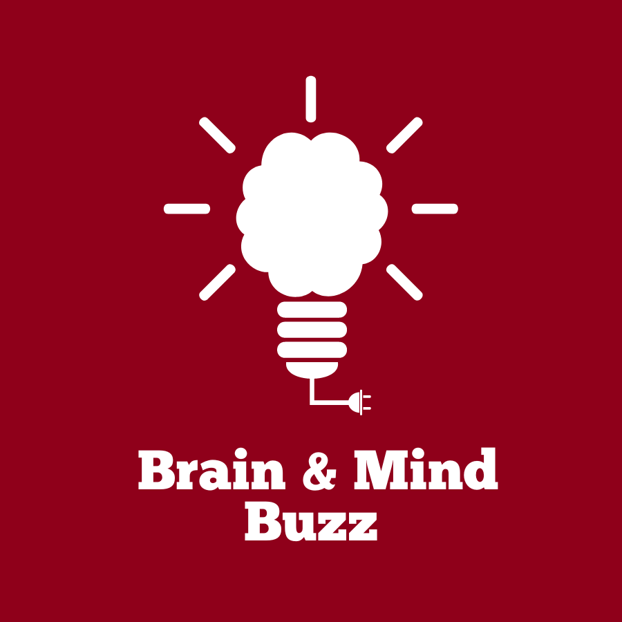 Lightbulb icon where the bulb looks like a brain and text that reads, "Brain & Mind Buzz."