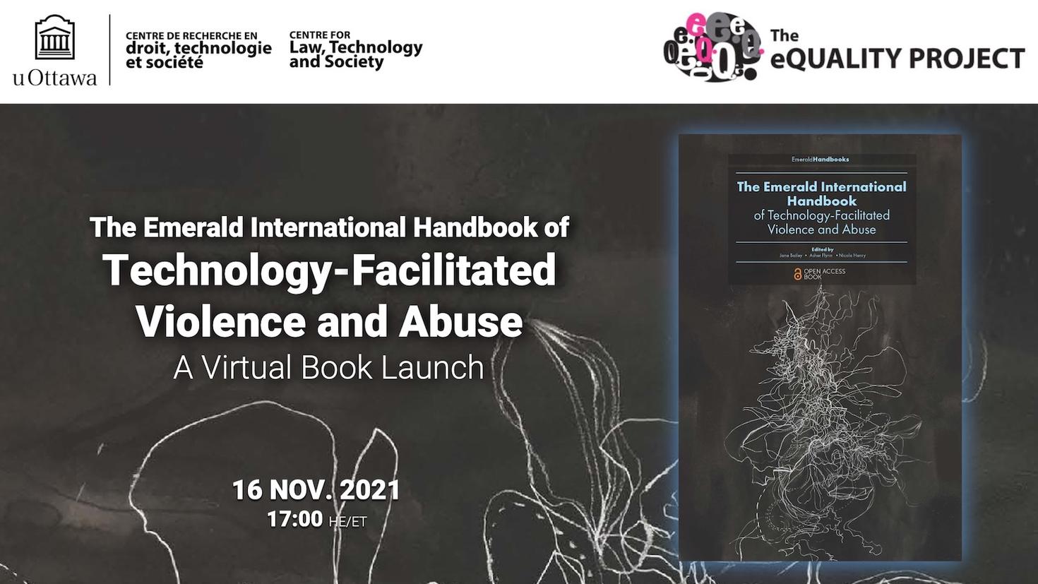 Poster for the event The Emerald International Handbook of Technology-Facilitated Violence and Abuse