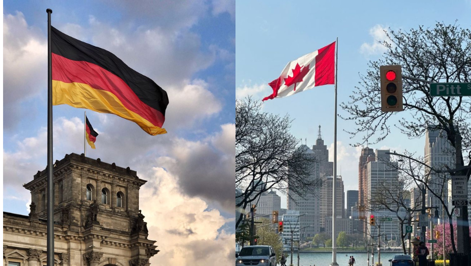 Collage of Canadian and German flags
