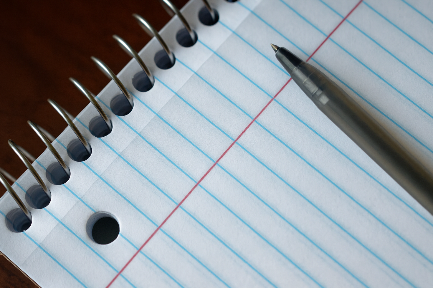 Pen on spiral and lined notebook.