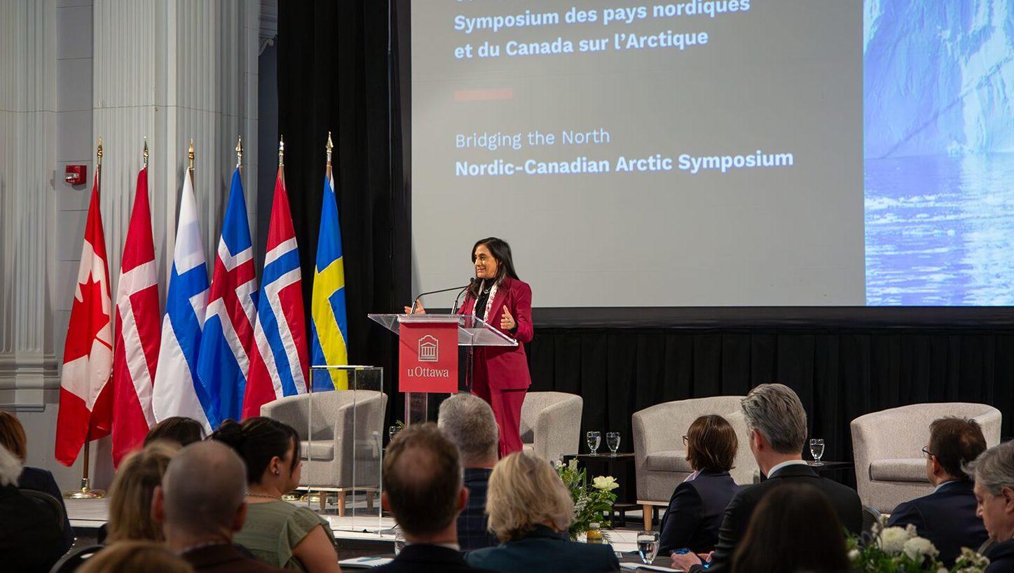 Honourable Anita Anand, Canada’s Minister of Foreign Affairs, at the uOttawa Nordic-Canadian Arctic Symposium held at the University of Ottawa on January 28, 2026.