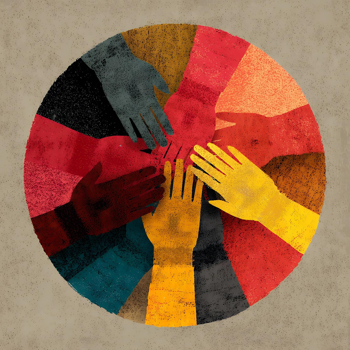 Colourful hands joint in a cercle