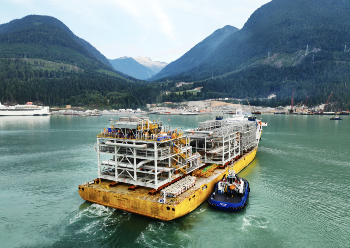 Gas tanker in a bay surrounded by mountains - DOB credit