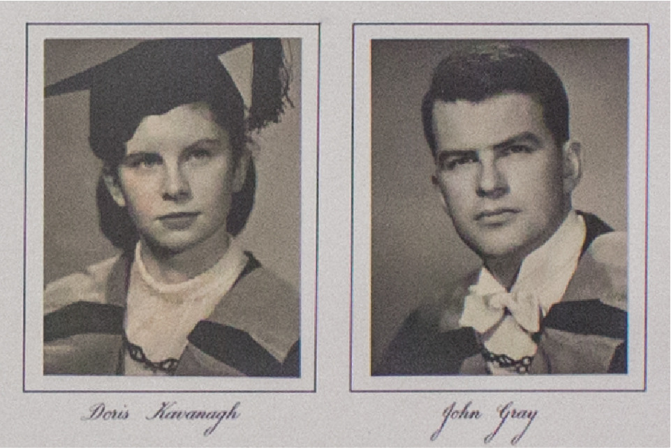 A graduation photo of Doris Kavanagh-Gray and John Gray