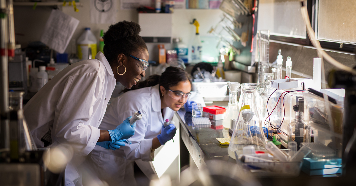 Two students in a laboratory 