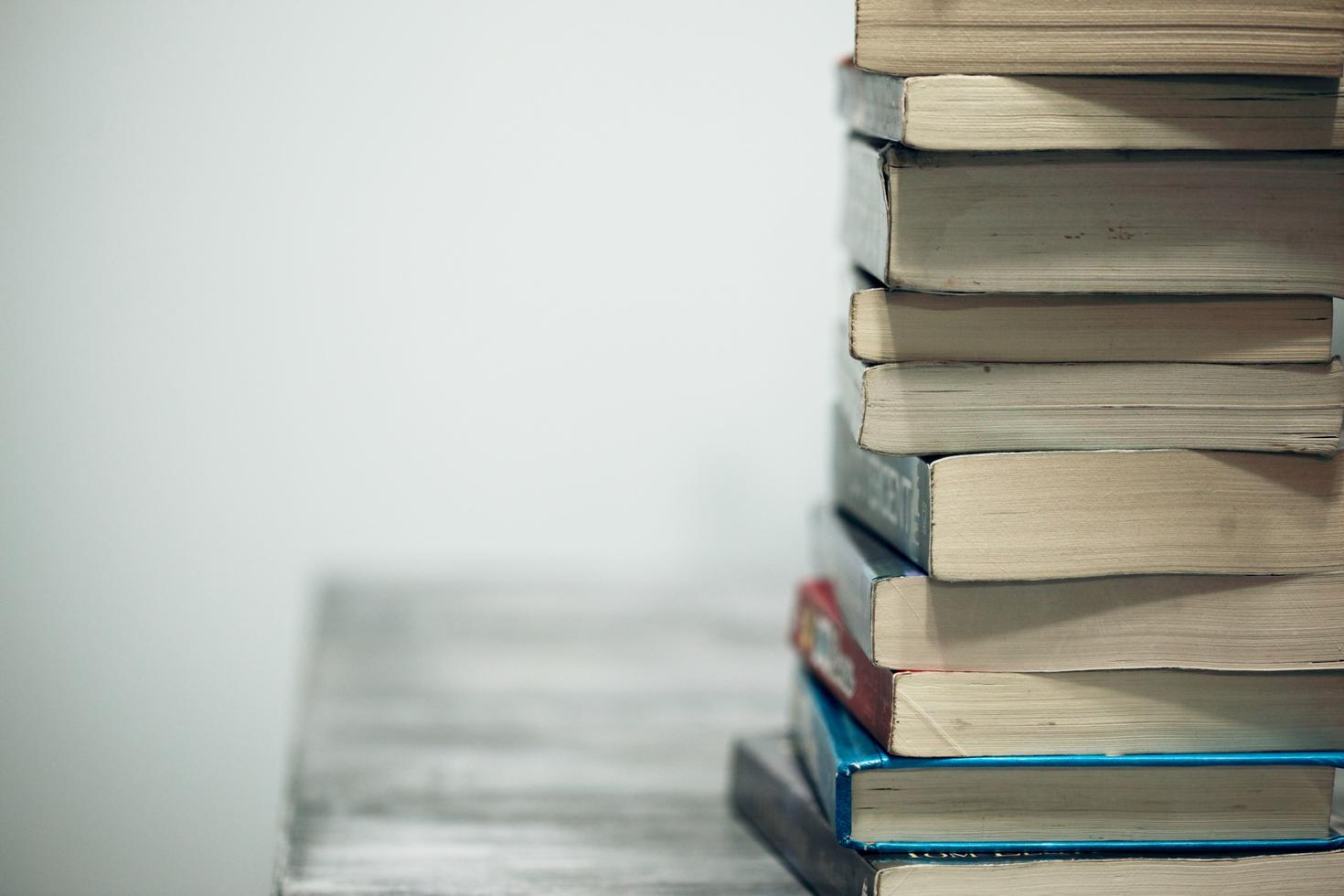 a stack of textbooks