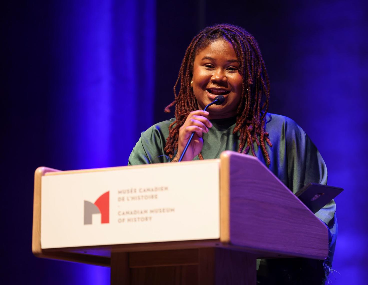 Zorha Konaté accepts the Community Advocate Award at the Black Excellence Gala on Feb. 2.
