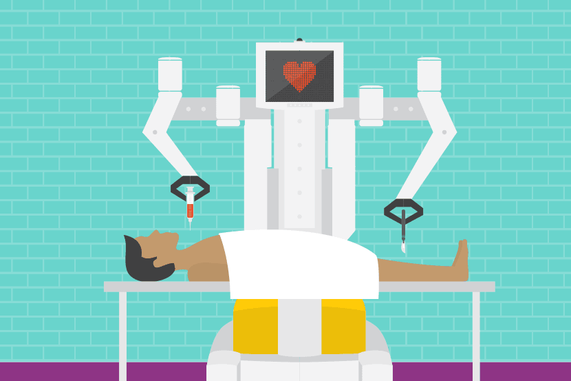Illustration digitale d’un robot qui opère un malade.