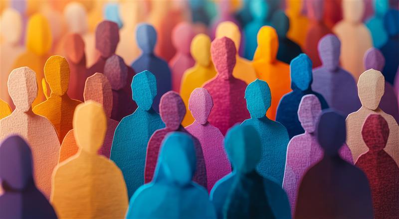 Paper cut out people standing together showing solidarity and harmony